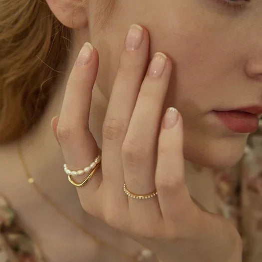 Elegant Double-Layered Gold Ring with Luminous Freshwater Pearl - Ivy