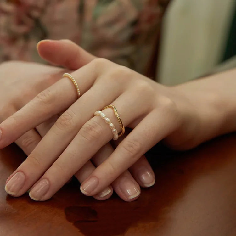 Elegant Double-Layered Gold Ring with Luminous Freshwater Pearl - Ivy