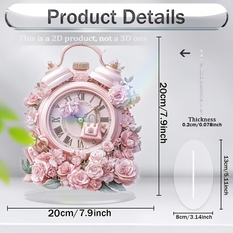 BohoTime Clock - Pink Flower Alarm Clock with Acrylic