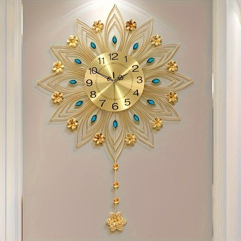GoldenBloom Clock - Luxury Silent Floral Wall Clock