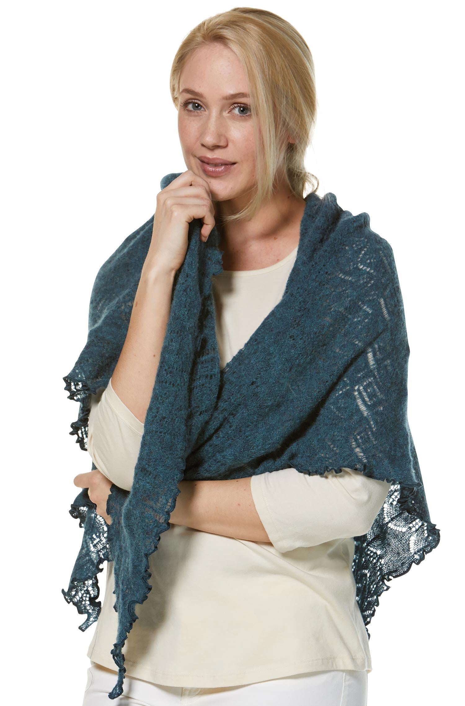 SoftWeave Scarf - Elegant Lace Knit in Light Fabric