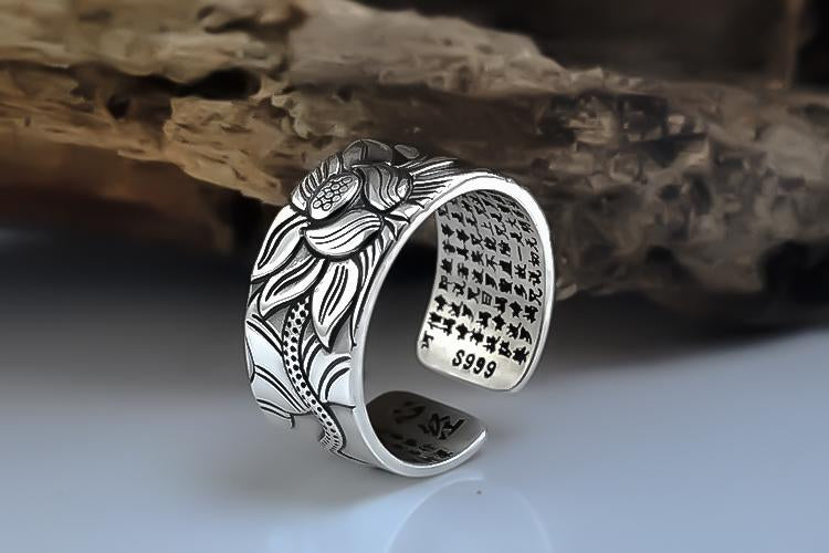 Elegant Silver Lotus Sutra Ring | Unique and Trendy Design