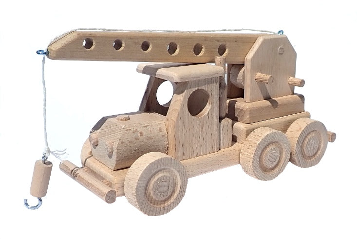 WoodCrane Toys - Wooden Crane Truck with Hoisting Arm