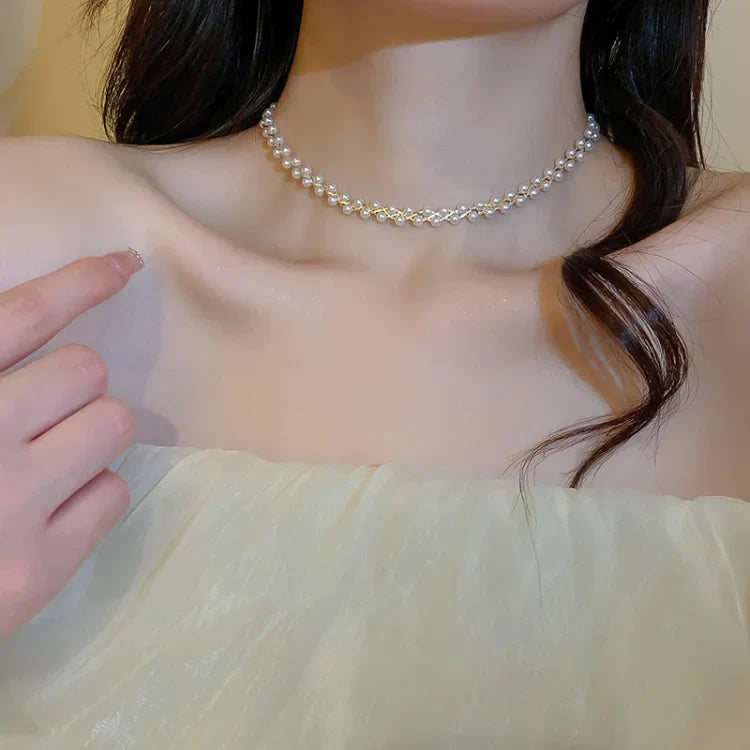 Elegant Double Chain with Crystals and Pearls - Amira
