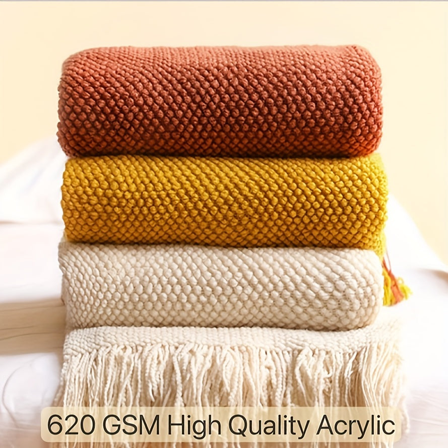 CozyWeave – Stylish Knitted Blanket with Tassels