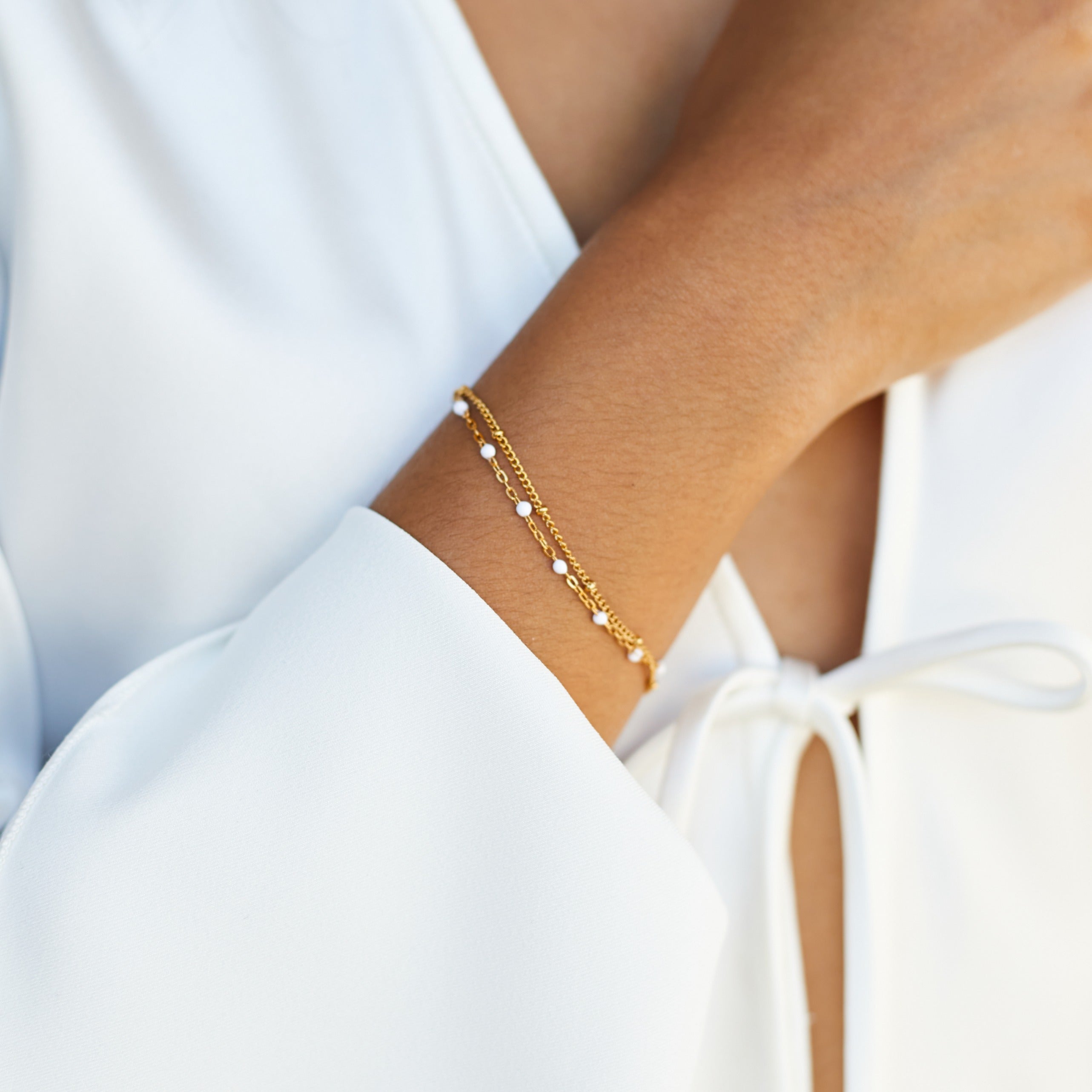 Elegant Double White Beaded Bracelet for Women - Liora