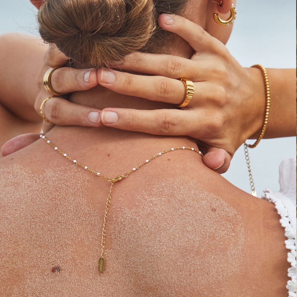 Elegant Choker with Radiant White Enamel Beads - Aurielle