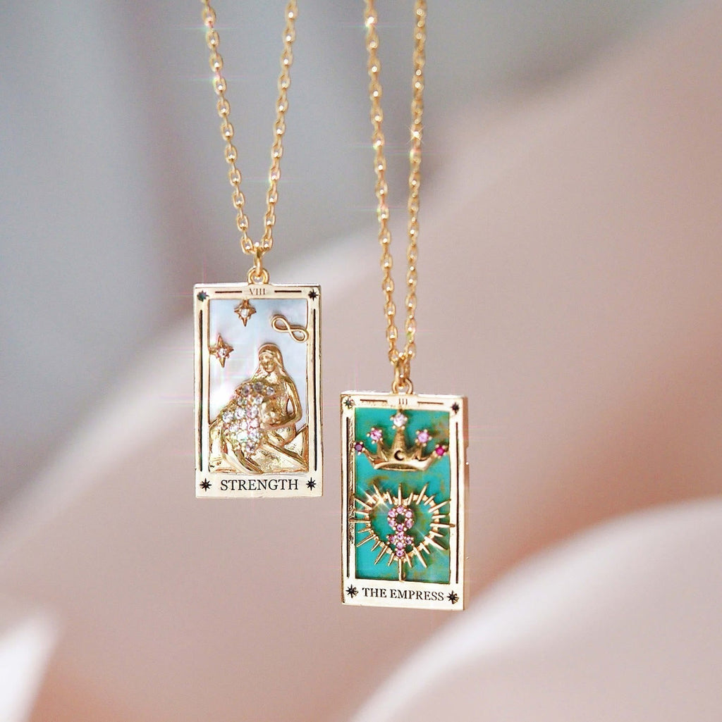 Elegant Amara Tarot Drop Pendant Necklace with Zirconia Gold Plating