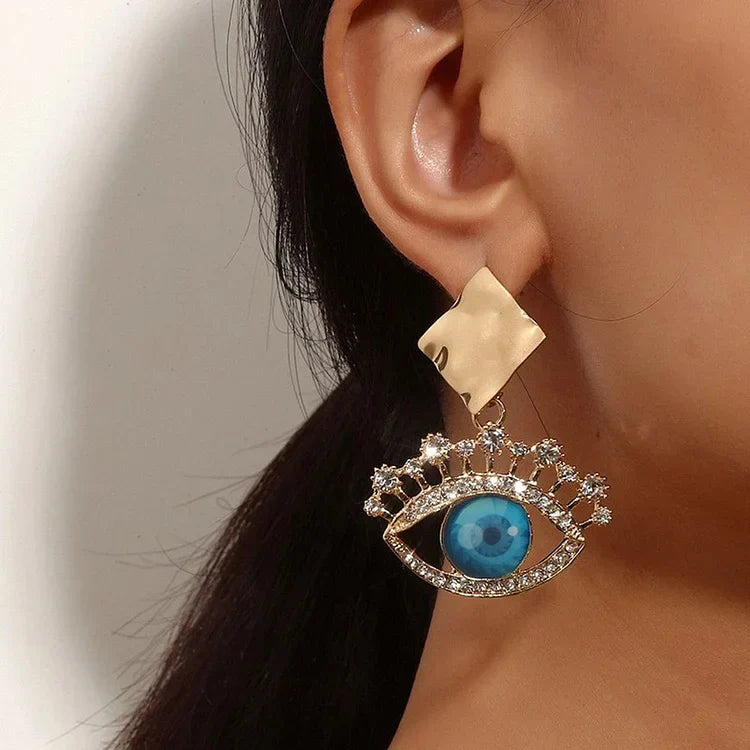 Alluring Golden Vintage Earrings with Protective Evil Eye - Nerina