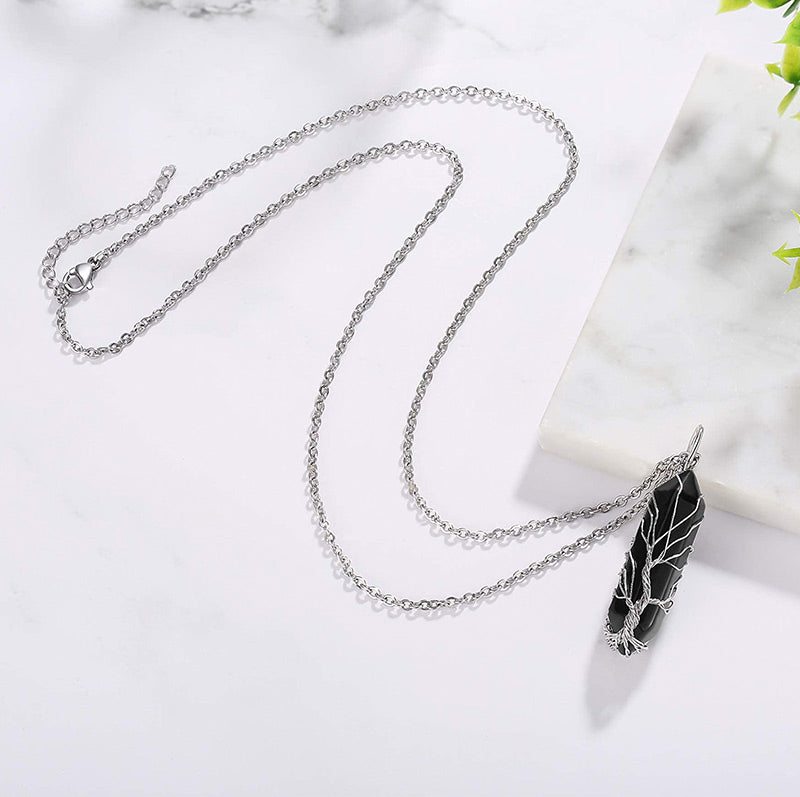 Elegant Tree of Life Gemstone Necklace with Radiant Crystals - Elara