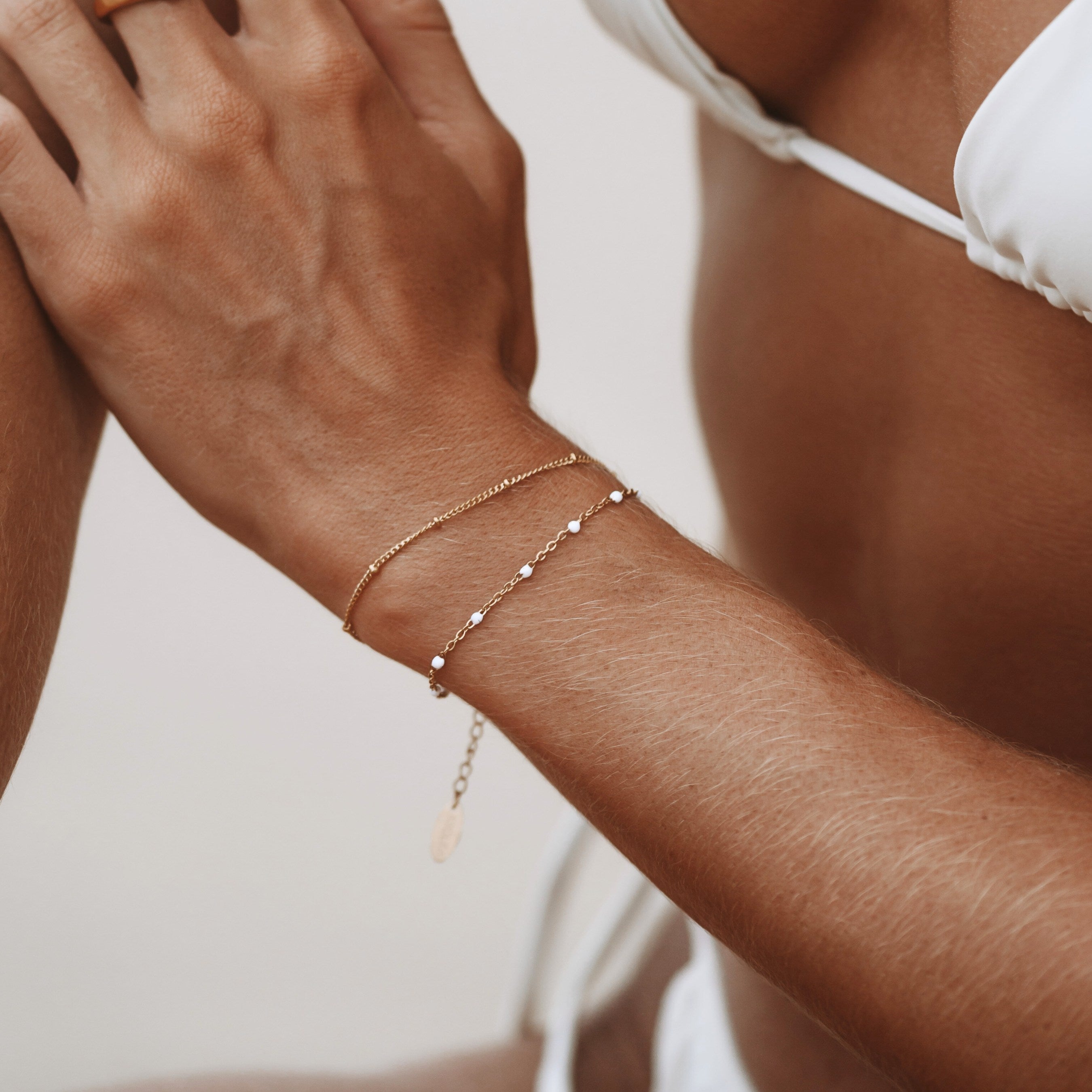 Elegant Double White Beaded Bracelet for Women - Liora