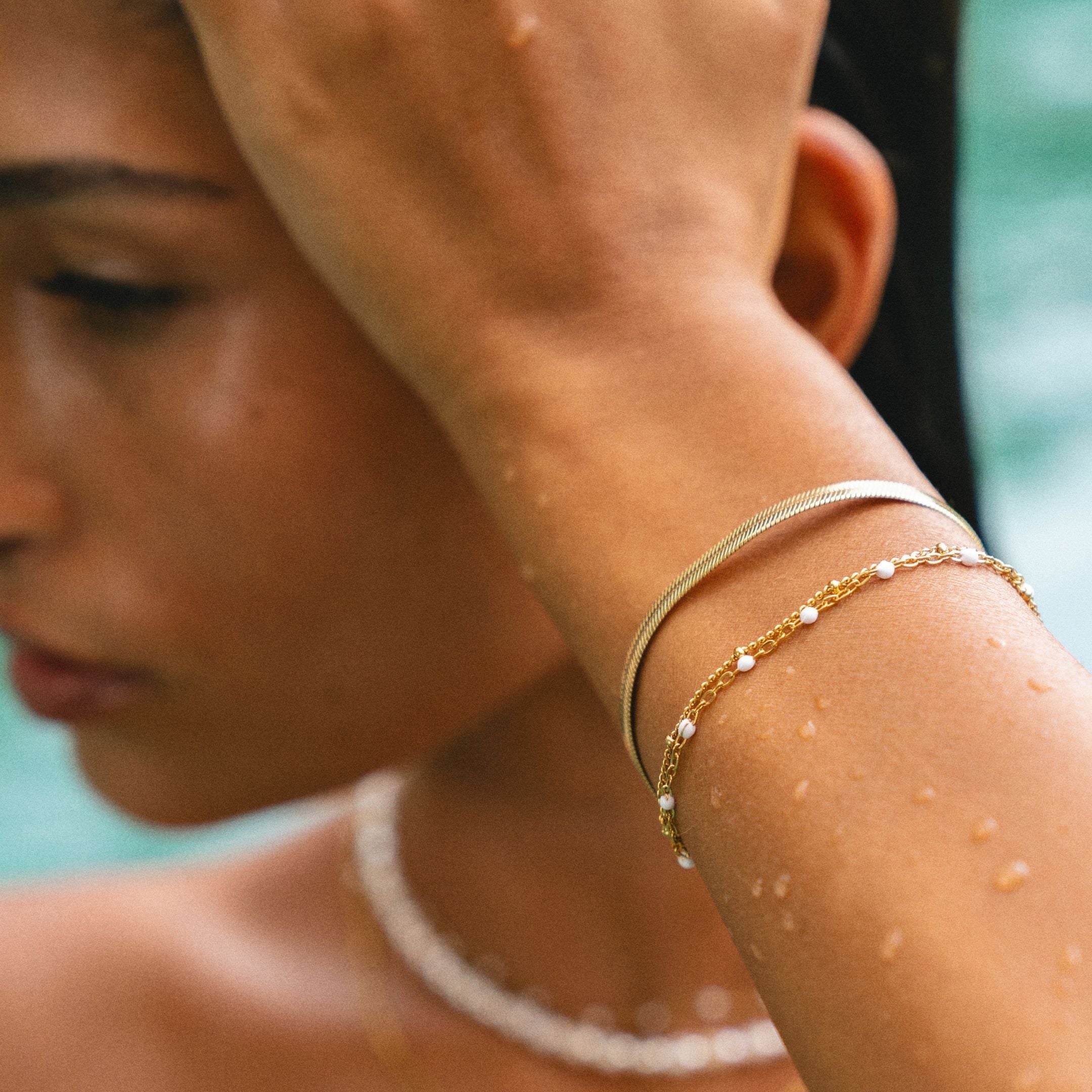 Elegant Double White Beaded Bracelet for Women - Liora