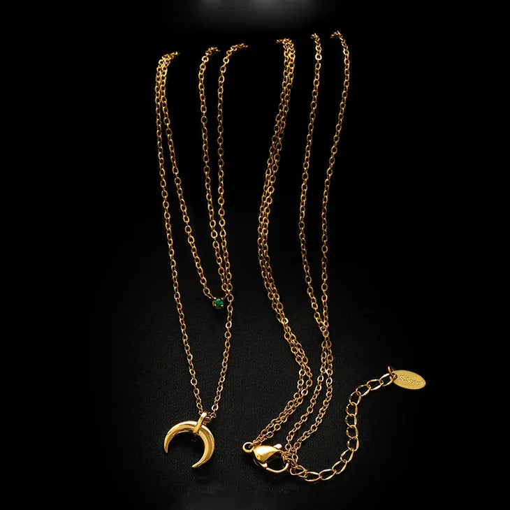 Elegant Green Diamond Double Crescent Necklace - Selina Collection