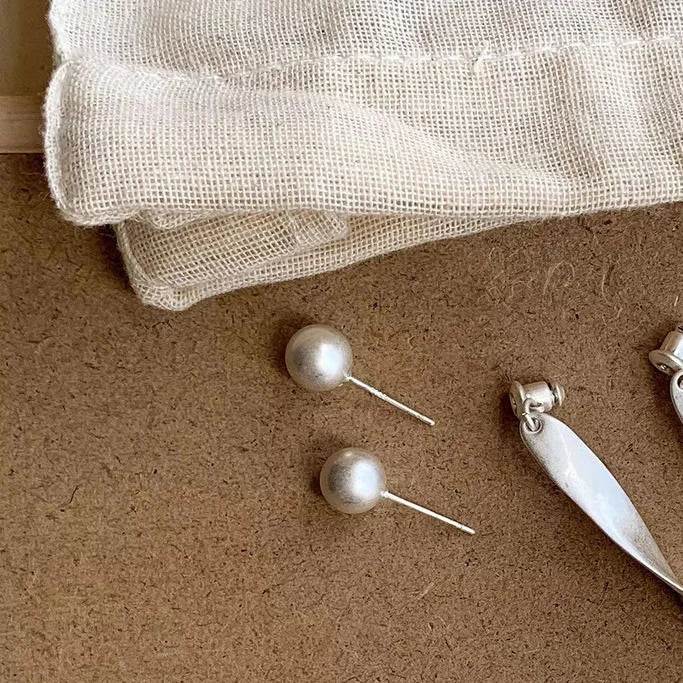 Shimmering Silver Wave Texture Earrings - Lina