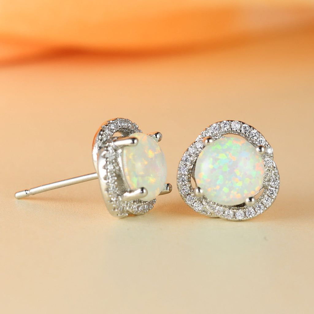 Elegant White Opal & Cubic Zirconia Clover Leaf Earrings - Elara Collection