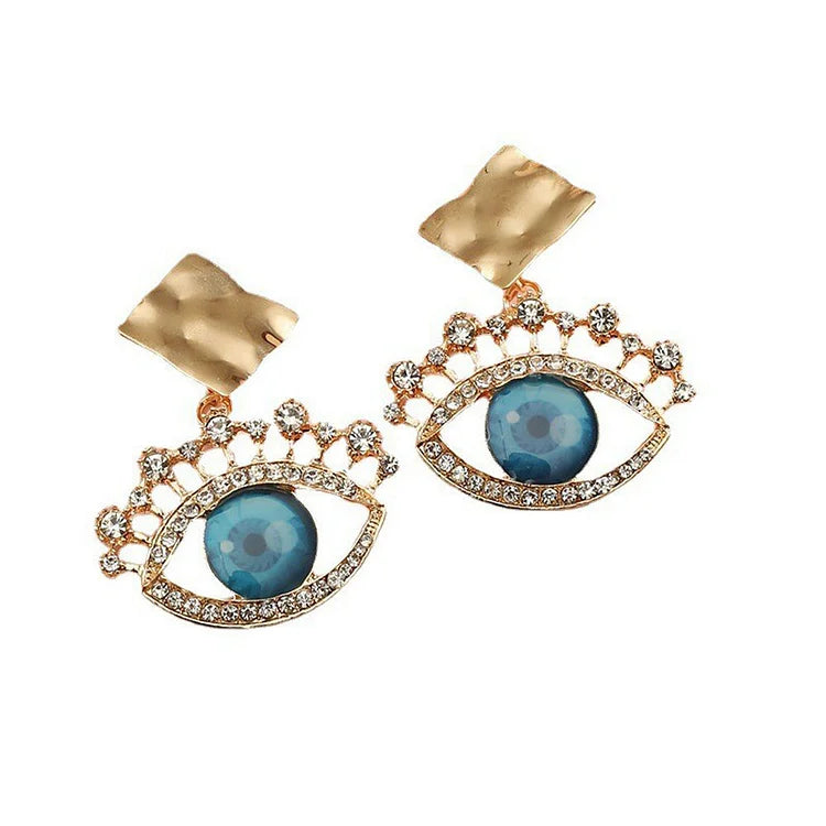 Alluring Golden Vintage Earrings with Protective Evil Eye - Nerina