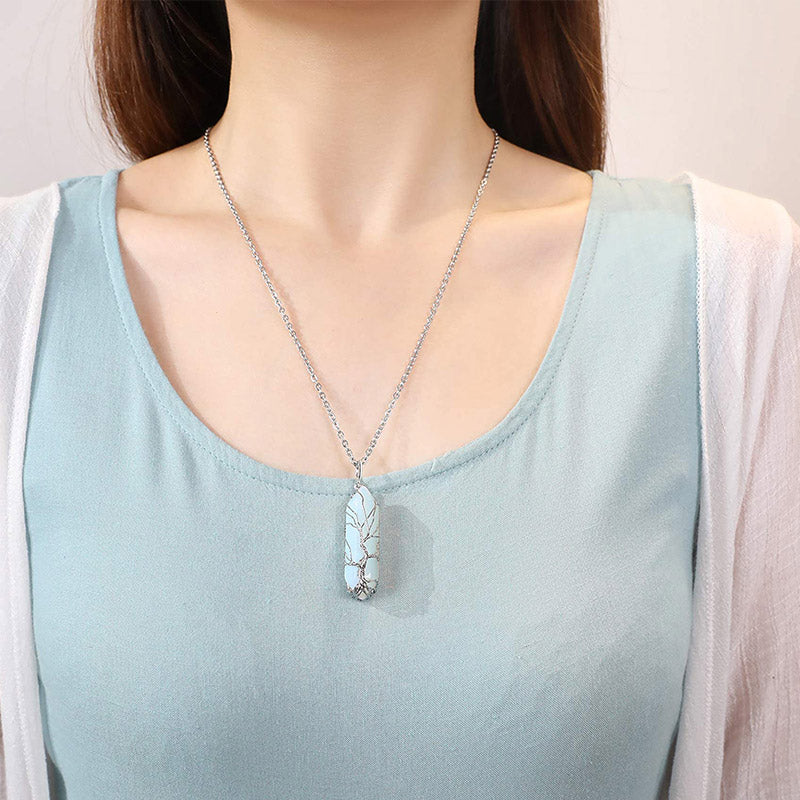 Elegant Tree of Life Gemstone Necklace with Radiant Crystals - Elara