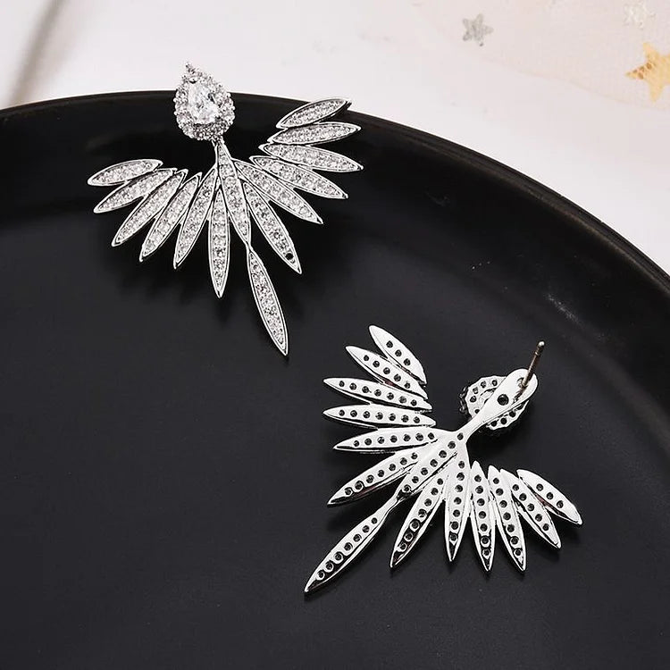 Elegant Celeste Silver Angel Wing Stud Earrings