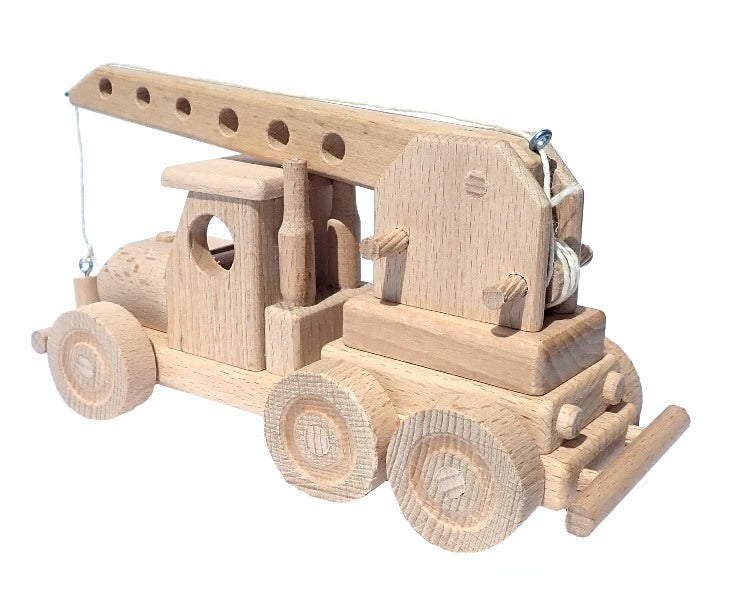 WoodCrane Toys - Wooden Crane Truck with Hoisting Arm