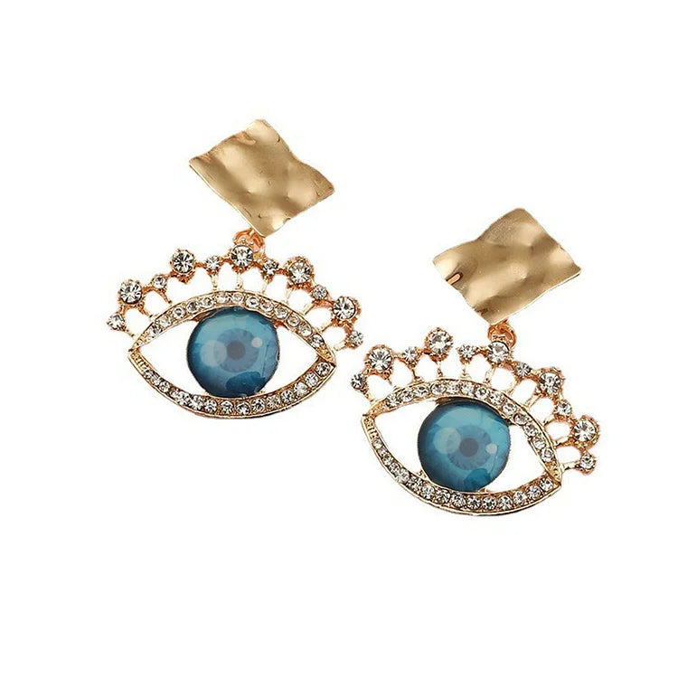 Alluring Golden Vintage Earrings with Protective Evil Eye - Nerina