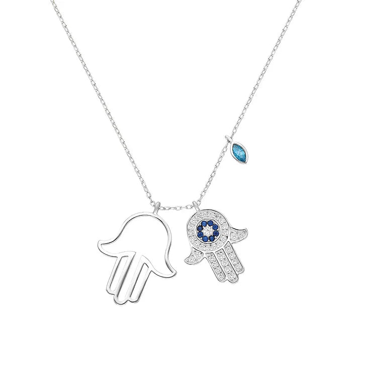 Elegant Necklace with Fatima's Hand and Protective Evil Eye - Yasmin