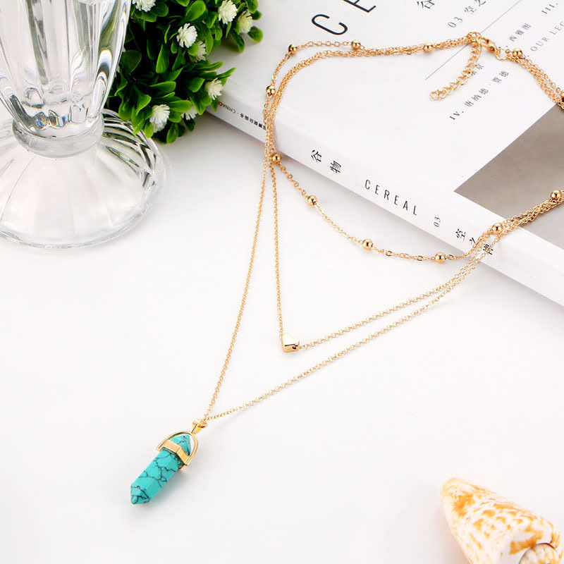 Aurora Hexagon Gemstone Necklace made of Natural Crystals