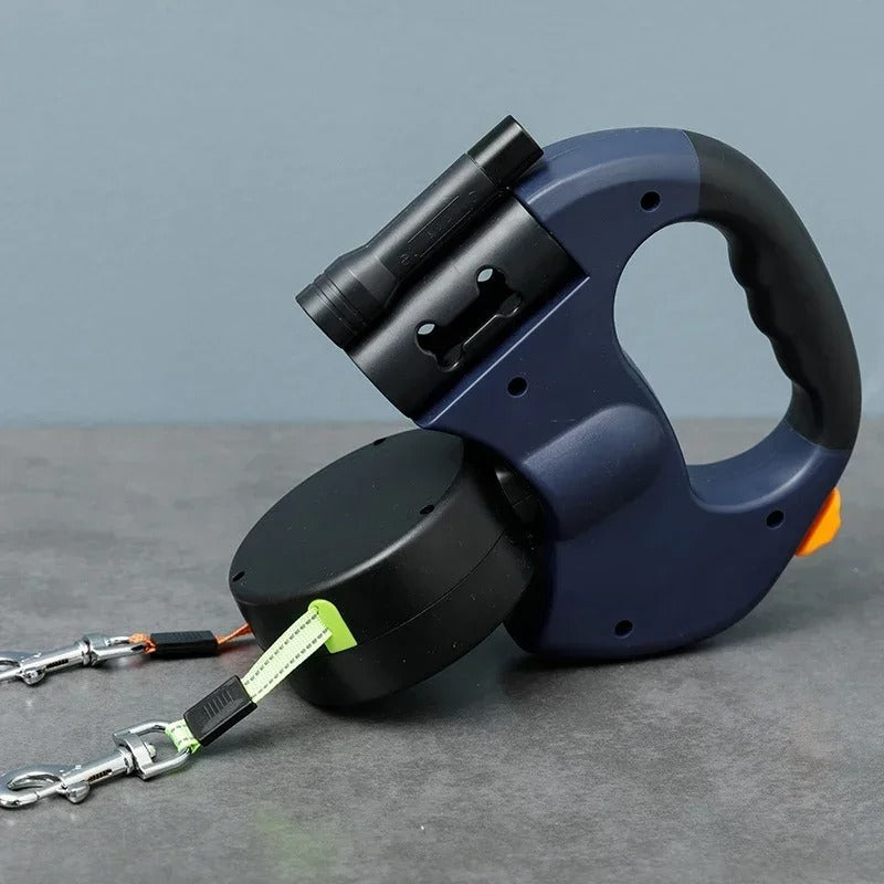 Bordeaux Duo – Dual Dog Leash with LED and Poop Bag Holder