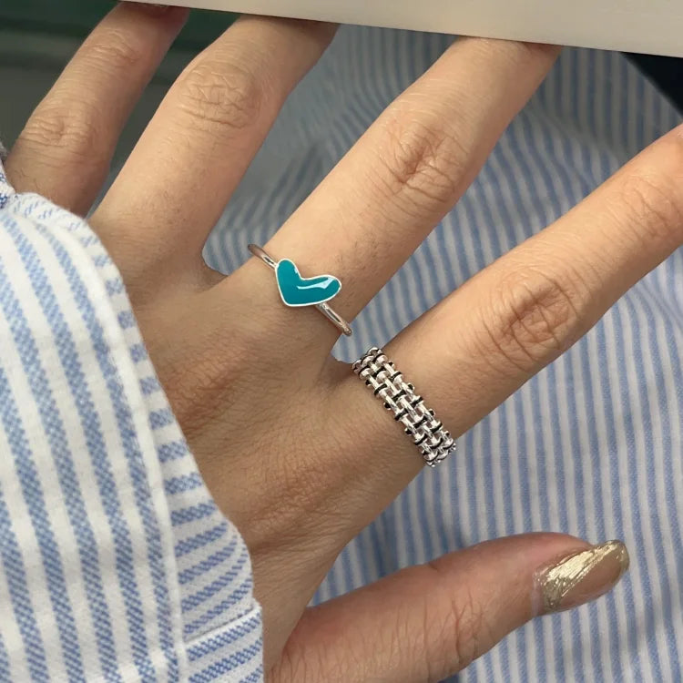 Refined Silver Heart Ring with Enchanting Blue Droplet – Ameline Collection