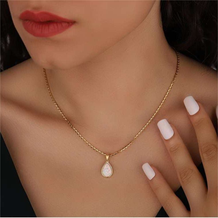 Eloise 18K Natural Opal Teardrop Pendant Necklace - An Enchanting Elegance