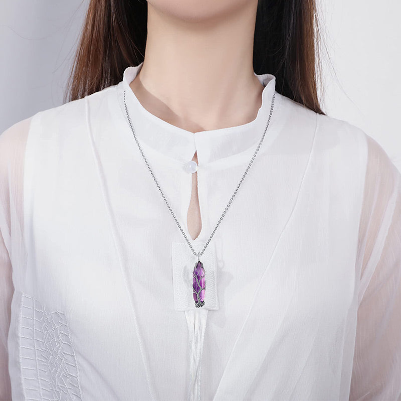Elegant Tree of Life Gemstone Necklace with Radiant Crystals - Elara