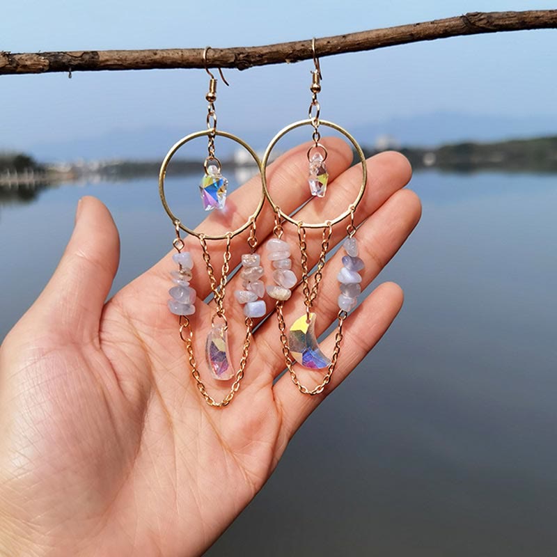 Enchanting Natural Crystal Moon and Star Earrings - Elara