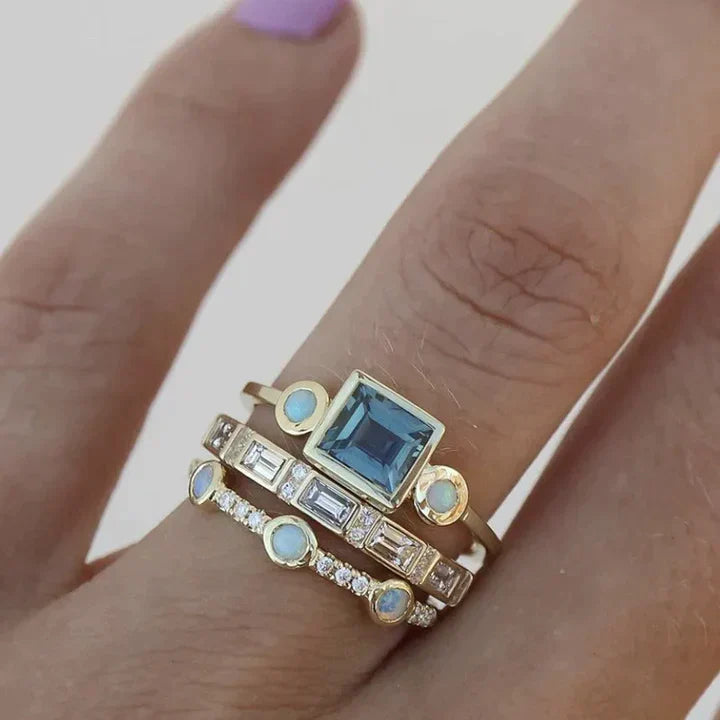 Enchanting Vintage Ring with Radiant Blue Crystal - Lunara
