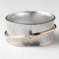 Elegant Vintage Silver Ring with Gold Accents and Radiant Zirconia - Aurina