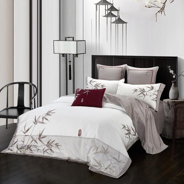 Bamboo White Bloom - Luxury Egyptian Cotton Duvet Cover Set