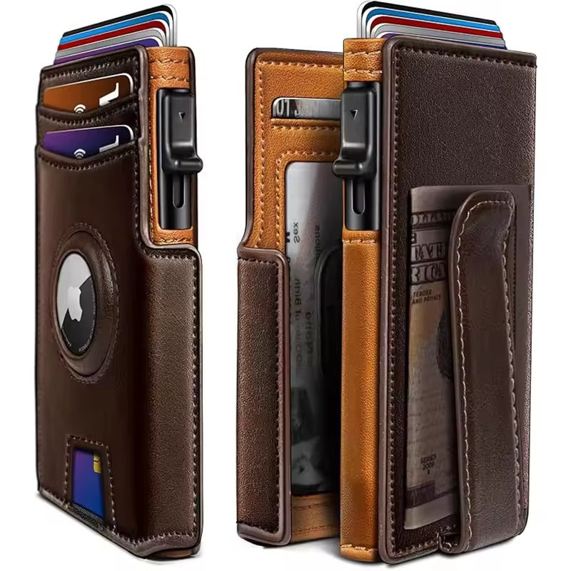 RFID Leather Pop-Up Wallet – Smart Wallet with AirTag Slot