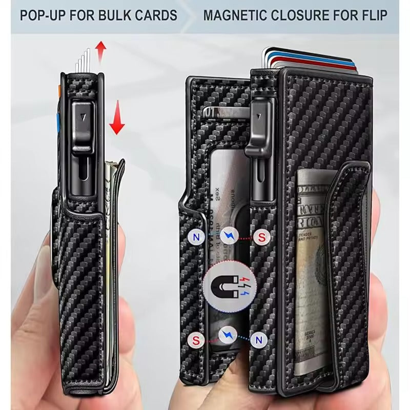 RFID Leather Pop-Up Wallet – Smart Wallet with AirTag Slot