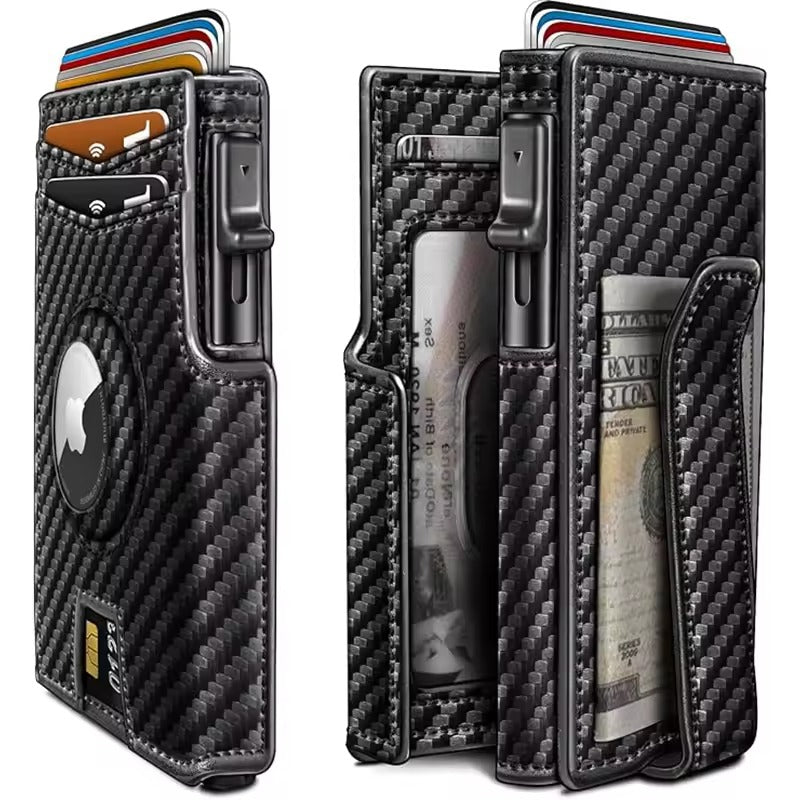 RFID Leather Pop-Up Wallet – Smart Wallet with AirTag Slot