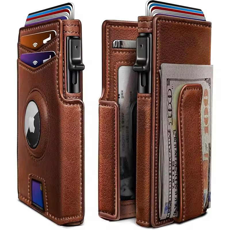 RFID Leather Pop-Up Wallet – Smart Wallet with AirTag Slot