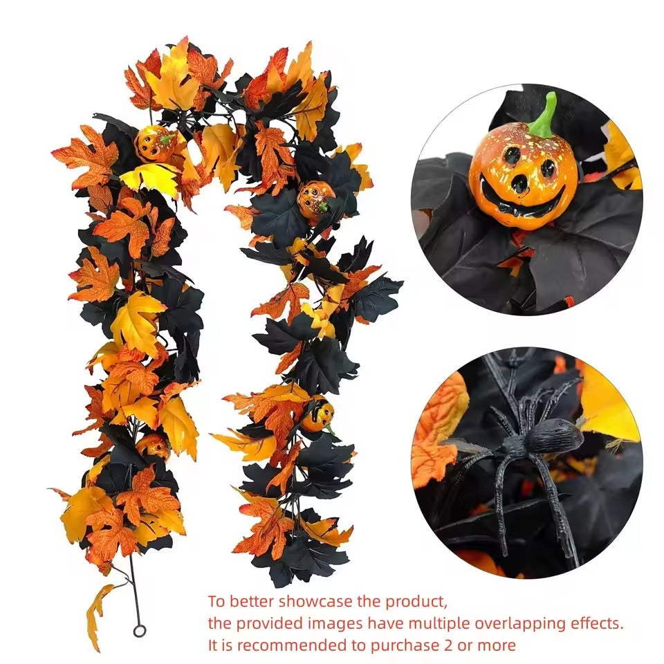 Halloween Garland – Artificial Leaves & Pumpkins Autumn Decoration