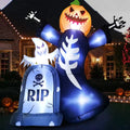 Halloween Opblaasbare Pompoen 1M met 10 LED Lampjes en Grafsteen Decoratie