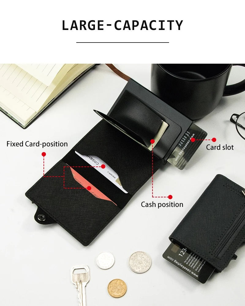 RFID Slim Wallet - Leather Pop-Up Card Holder Men's Wallet