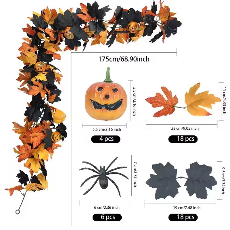 Halloween Garland – Artificial Leaves & Pumpkins Autumn Decoration