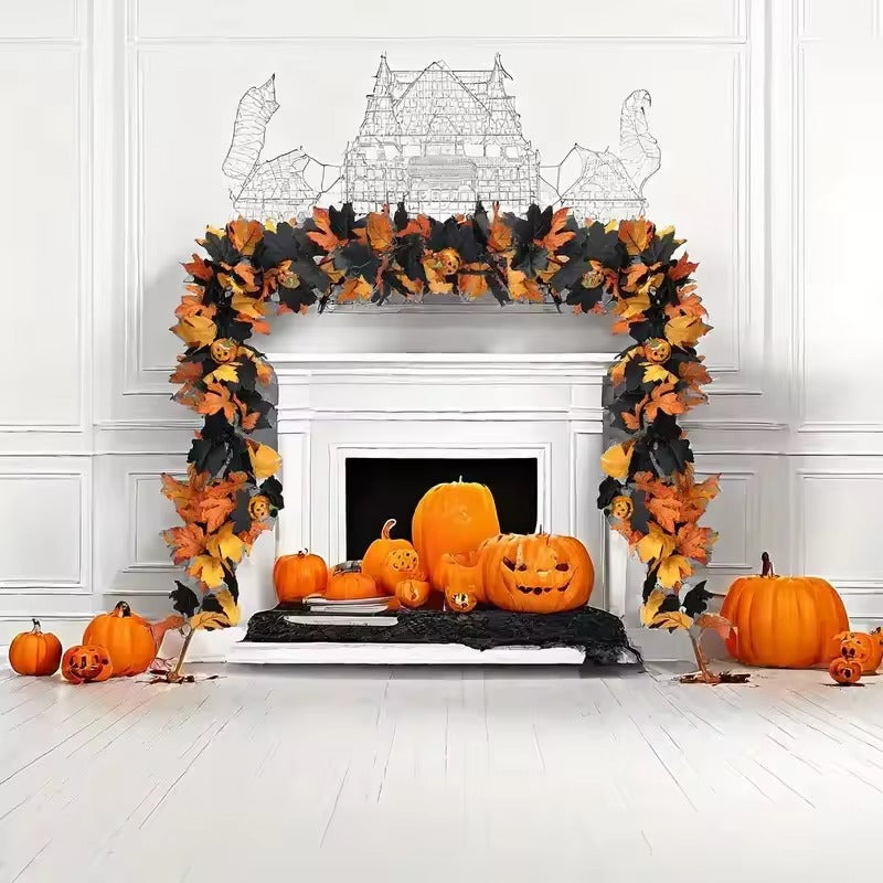 Halloween Garland – Artificial Leaves & Pumpkins Autumn Decoration
