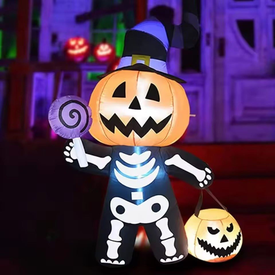 Halloween Inflatable Pumpkin Skeleton 1.7M with Ghost and LED Lighting