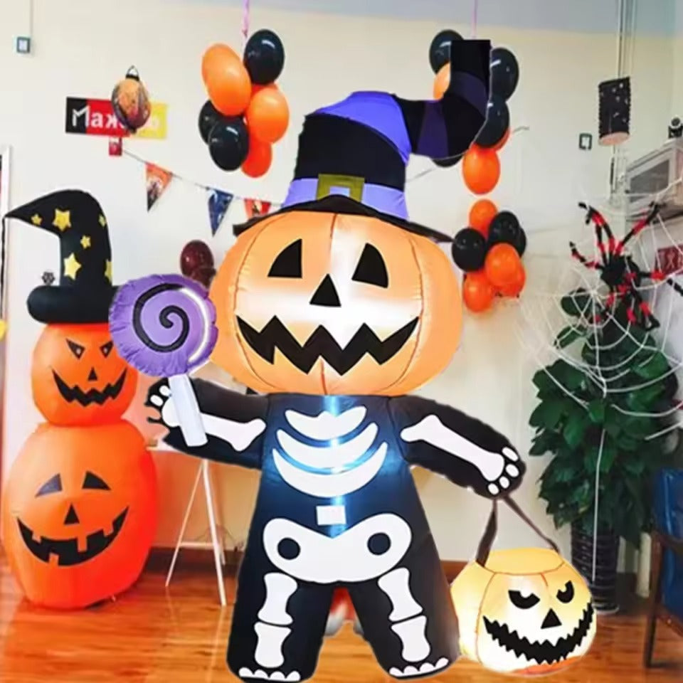 Halloween Inflatable Pumpkin Skeleton 1.7M with Ghost and LED Lighting