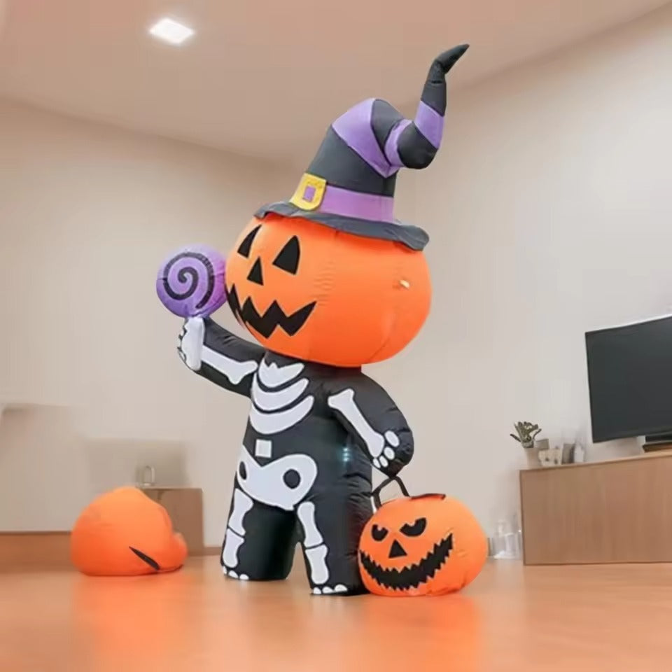 Halloween Inflatable Pumpkin Skeleton 1.7M with Ghost and LED Lighting