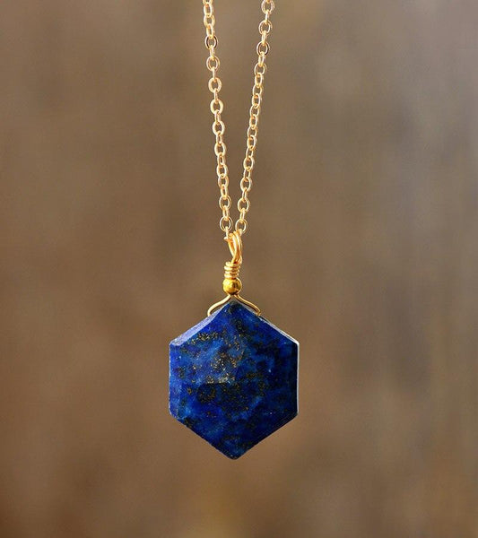Lapis Lazuli Hexagon Necklace – Timeless Elegance