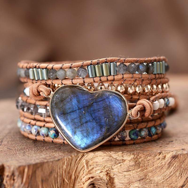 Lunara - Labradorite Heart Wrap Bracelet