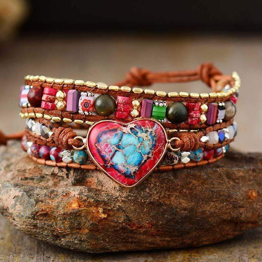 Elyra - Stylish Jasper Wrap Bracelet in Heart Shape