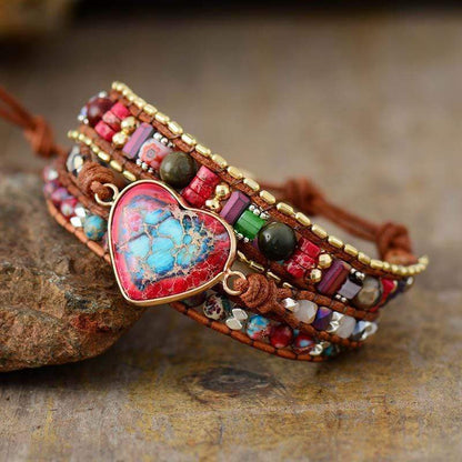 Elyra - Stylish Jasper Wrap Bracelet in Heart Shape